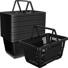 12 Pcs Shopping Baskets 20 L Plastic Store Retail with Handles Black