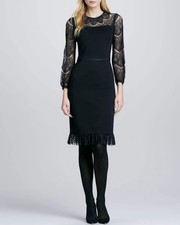 Tory Burch Tiana Black Lace Top Wool Blend Sheath Dress Size S Small Ruffle Trim
