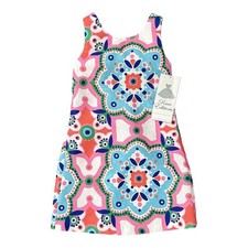 Rare Editions Shift Dress Pink Blue Geometric Floral Medallion Bow Back NWT Sz 6