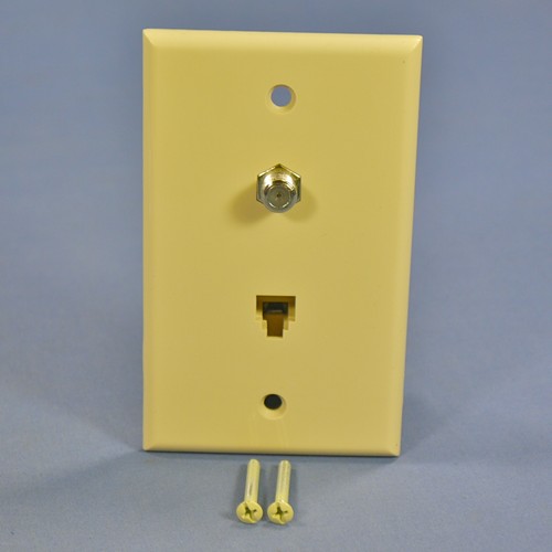 Cooper 3535-4V Ivory 1-Gang 4-Wire Telephone Phone Jack Coaxial Cable Wallplate - Picture 4 of 6