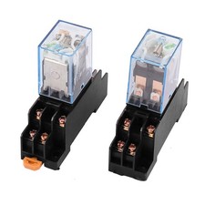 2Pcs DC 12V 5A Coil 8Pin DPDT 35mm DIN Rail Electromagnetic Power Relay  Socket
