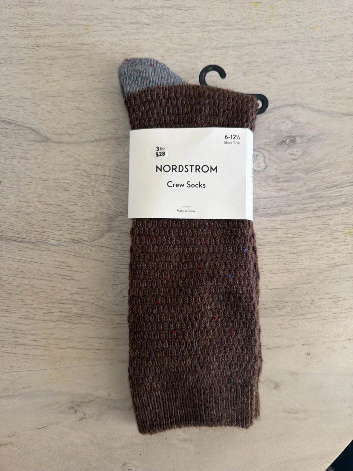 NORDSTROM MENS CREW SOCKS ACRYLIC/WOOL BLEND BITTER BROWN HEATHER OS NWT