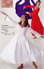 Bell Sleeve Gold Trimmed Bodice Princess Seam Dress 3 colors ch/adlts Praise