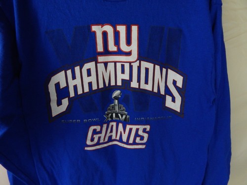 New York Giants Champions Super Bowl XLVI Blue Long Sleeve Shirt Size Medium - Picture 2 of 4