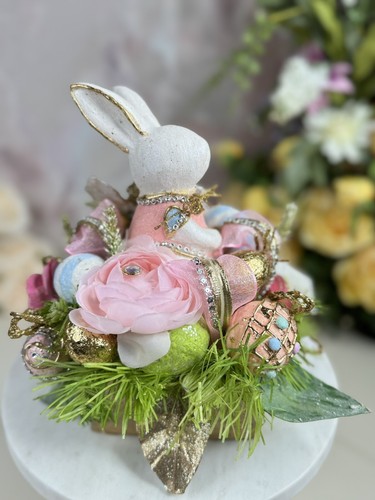 Capiz Shell Easter Bunny, gold tone bejeweled flowers, butterfly, eggs - Picture 8 of 14