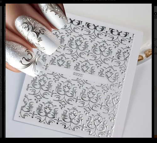 12 Sheets Nail Art Sticker Water Decals Transfer Stickers SILVER Mixed Design - Picture 3 of 4