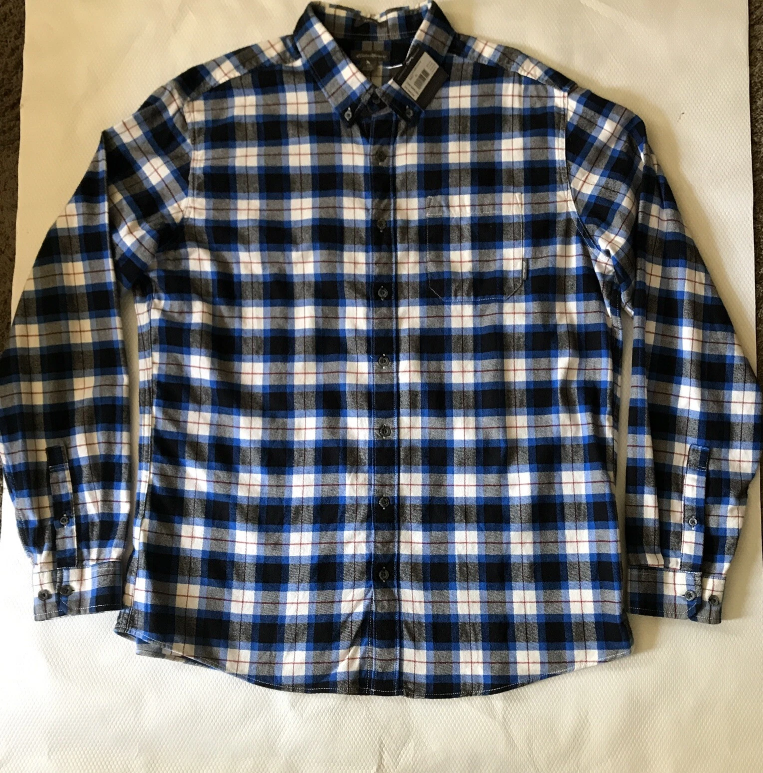 New With Tags Eddie Bauer Favorite Mens Flannel Shirt Size TXL Button Blue Plaid