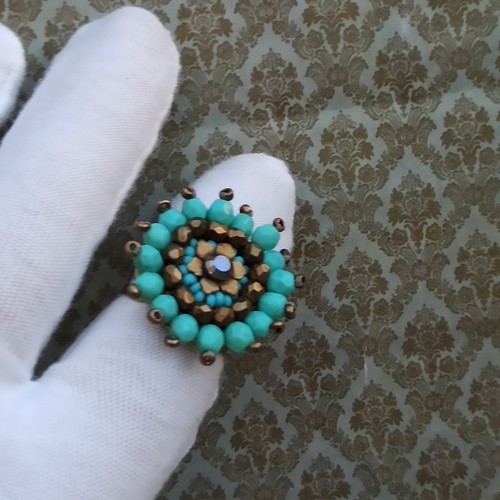 Michal Negrin Chunky Ring Turquoise Bead Cluster Flowers Crystal Gift Box New - Picture 17 of 17