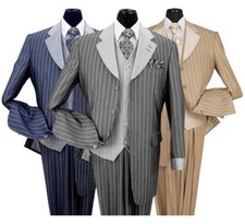 Men's Luxurious Wool Feel High Fashion Stripes Four Button Suit  Vest