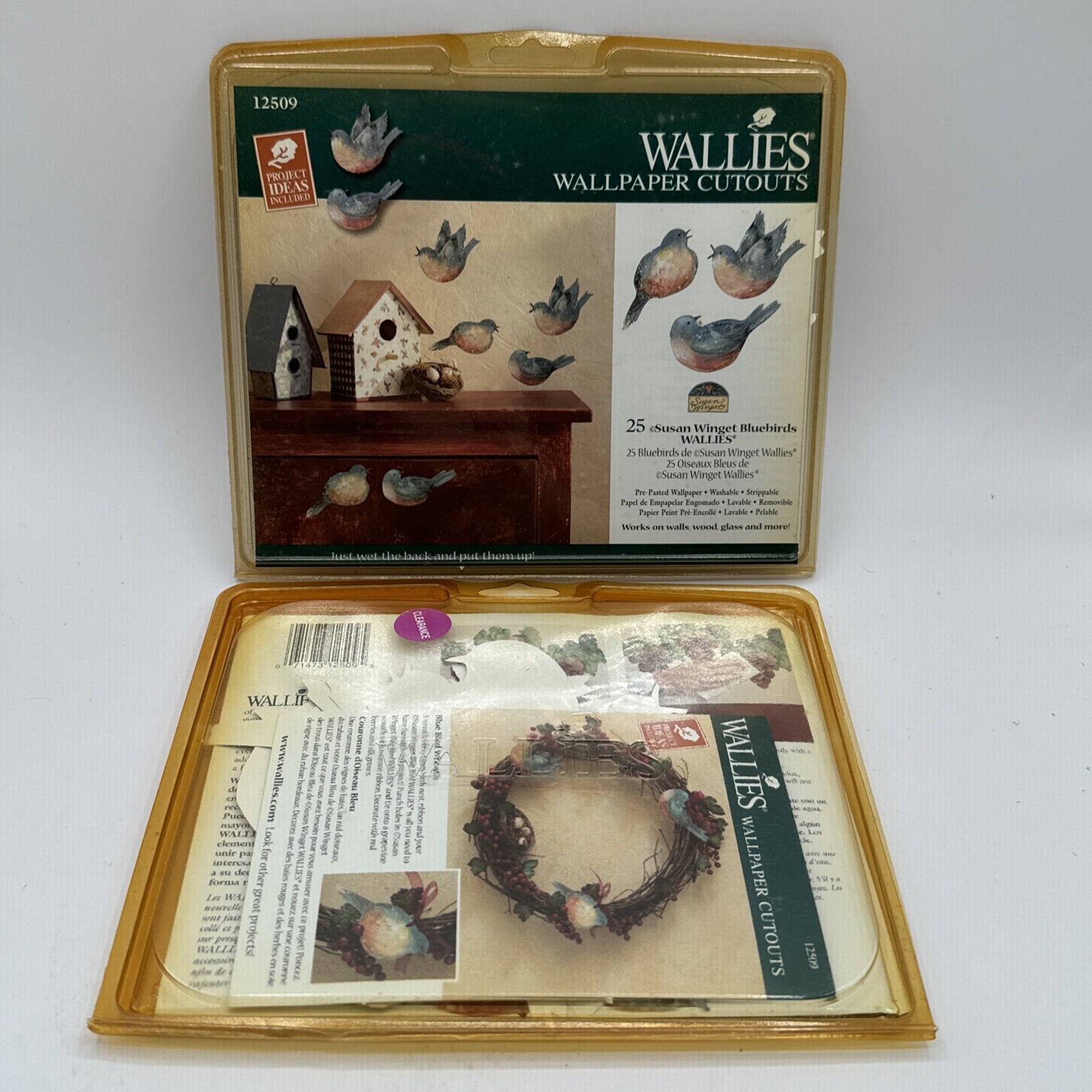 Lot of 2 - Vintage Wallies Wallpaper Cutouts Susan Winget Bluebirds