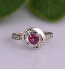 Natural Pink & White Topaz Round Shape925 Silver Engagement Ring Gift For Her
