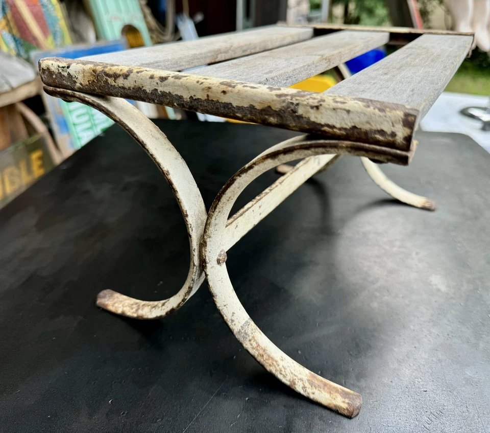 Rare ANTIQUE FRENCH Latte Slate FOOTREST  Wood And STEEL Footstool - Image 4 of 4