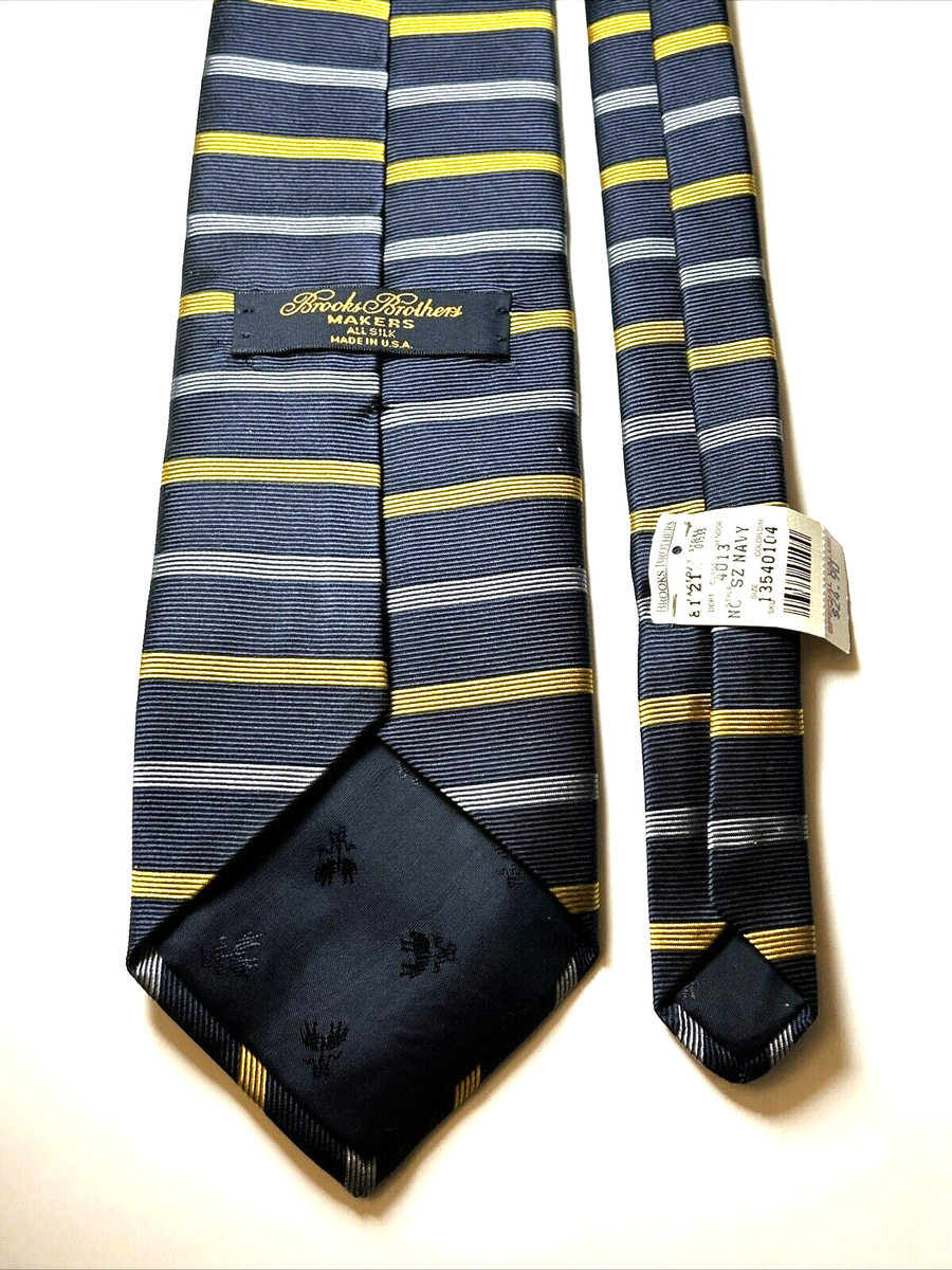Brooks Brothers Makers Silk Horizontal Striped Tie USA Navy Blue