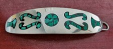 VINTAGE TS-117 925 STERLING SILVER TURQUOISE INLAY HAIR CLIP. MEXICO. 24GRS