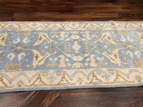 Gray Hand Knotted Kazak Oushak Geometric Area Rug Carpet Runner 2’7”x9’10”,#87 - Picture 4 of 12