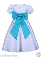 White Pleated Short Sleeve Pageant Formal Party Wedding Flower Girl Dress Gown