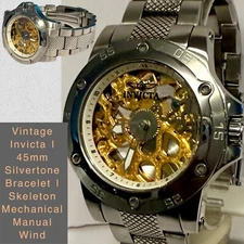 1st Gen _ 45mm Goldtn Skeleton Mechanical | Silvertone Bracelet | Invicta Watch
