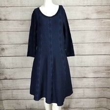 Gabby Skye L Fit & Flare Knit Sweater Dress Navy Blue Career Classic Fall NEW$90