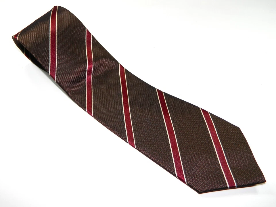 Мужская SARAR галстук галстук сделано в Италии коричневый красное вино полоски REPP - Изображение 2 из 4