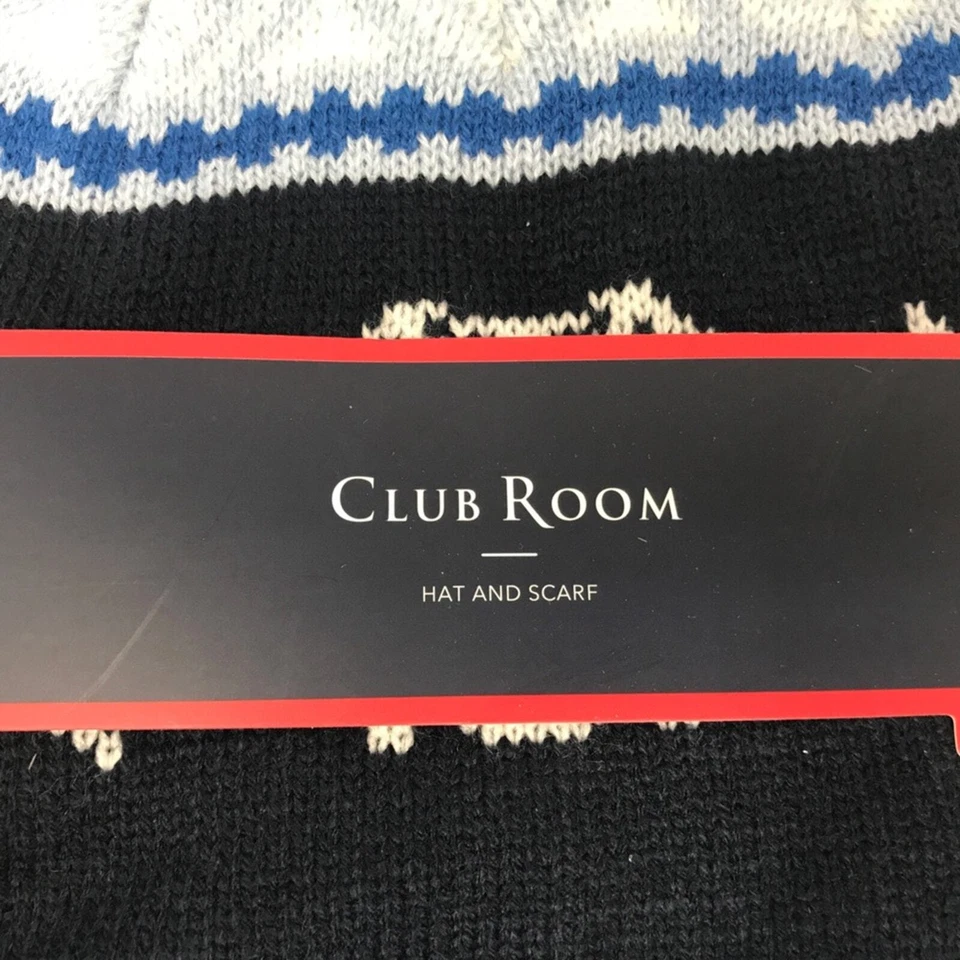 Conjunto de sombrero y bufanda Club Room Bulldog, talla OS - azul/blanco para hombre Foto 4 de 4