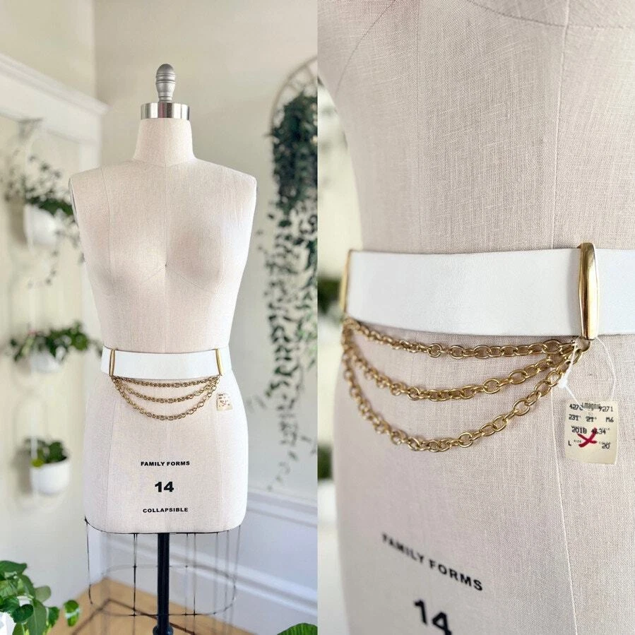 1980s White Leather Waspie Ruched Glam Rock Belt Vintage Accessories – Velma Vintage main image 2