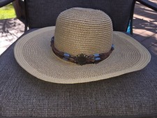 NEU SMITH & HAWKEN 1 GRÖSSE DAMEN 2-FARBIG BEIGE BREITE KREMPE SONNENHUT VERSTELLBARER RIEMEN