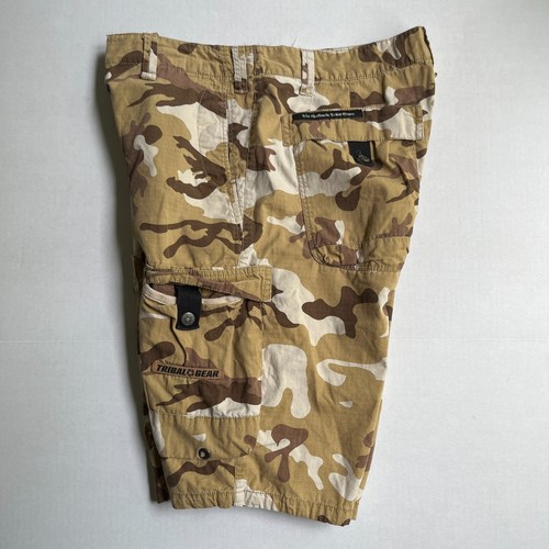 Tribal Gear Shorts Mens Size 38 Cargo Camo Canvas Street Wear Vtg Y2k Baggy Tan - Picture 4 of 8