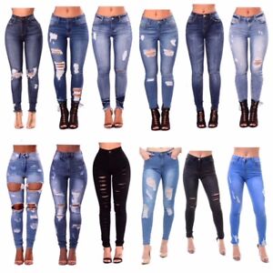 high waisted skinny ripped jeans