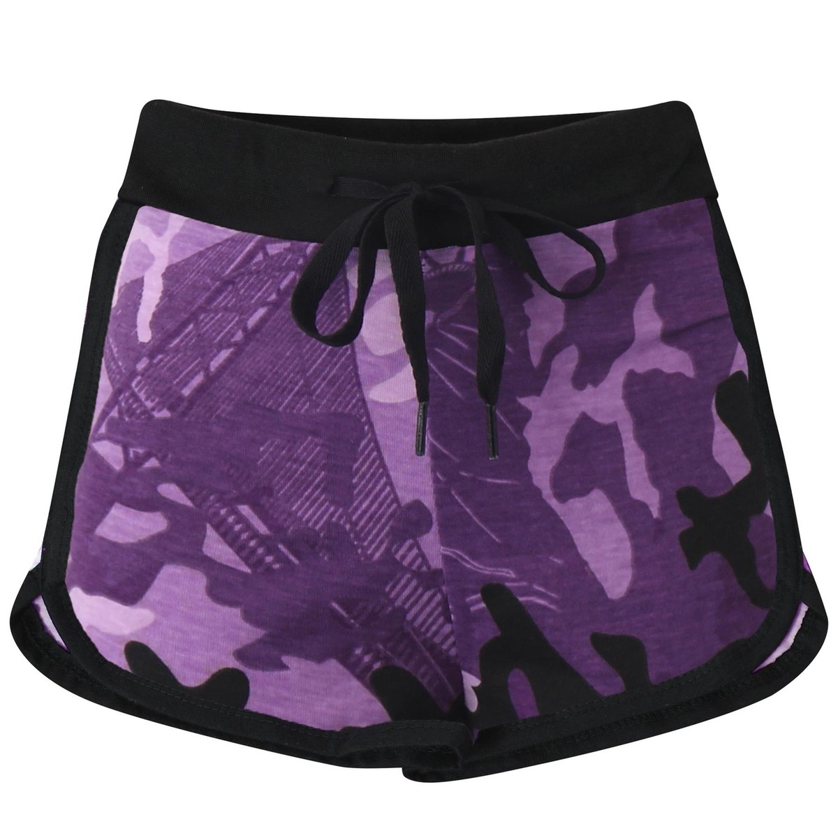 Kids Girls Short 100% Cotton Gym Sports Camouflage Purple Summer