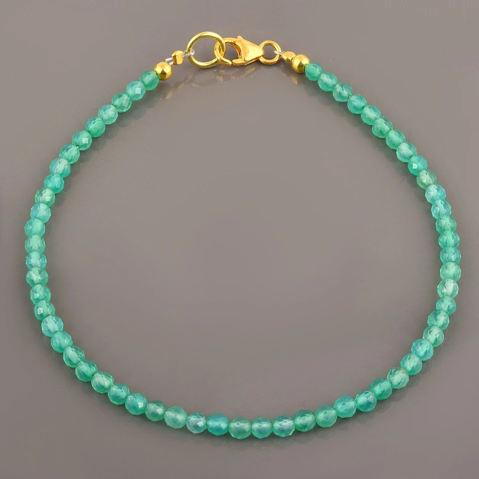 Natural 3mm Facetado Verde Onix Cuentas Redondas Cadena Mano Pulsera Mujer Joyas - Imagen 3 de 4