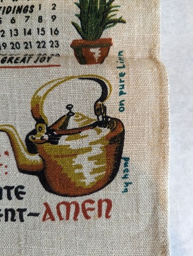 1967 Linen Tea Towel Calendar Wall Hanging Vintage Home Decor Bless Kitchen - Picture 6 of 7