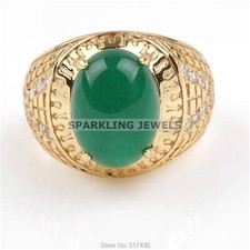 Calibrated Emerald Oval Cut With 14K Solid Gold Ring For Men 482