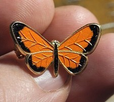 Monarch Butterfly Brooch Vtg Pin Gold Orange