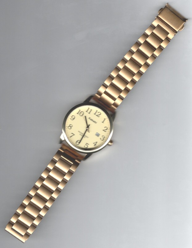 KAKABI Analog Quartz EASY READ Watch Gold case & Band with Day Window ~ All NEW