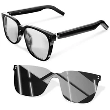 Smart Glasses-Clear Anti Blue Light Bluetooth Glasses + Magnetic Clip-On Sung...