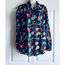 KikiSol Guitar Print all Tab Sleeve Button Up Shirt M