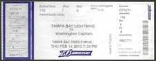 Tampa Bay Lightning vs Washington Capitals February 14 2013 ticket stub