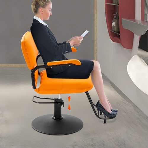 Salon Styling Chair, 360?? Swivel Barber Chair, Adjustable Beauty Chair, Orange - Picture 8 of 24