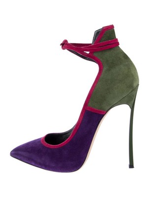 CASADEI Green & Purple Suede Colorblock Pumps Blade Heels SZ 7 Good Cond Box Bag