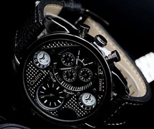 XXL Monster Watch Herren Armband Uhr Schwarz Dual Timer 2 Zeitzonen NEU ¨