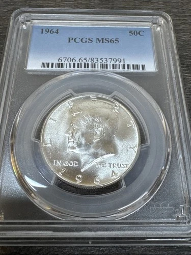 1964 KENNEDY HALF DOLLAR BU UNC MINT STATE 90% SILVER COIN PCGS MS65
