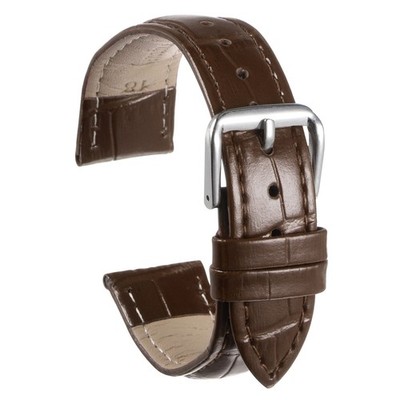 Leather Watch Band 21mm Embossed Cowhide Strap with Spring Bars Brown