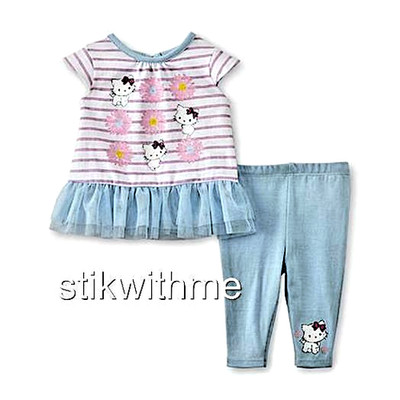 Hello Kitty ''Charmmykitty'' 2-Pc. SET Tulle Ruffle Hem Top & Leggings 3-6 mos NEW