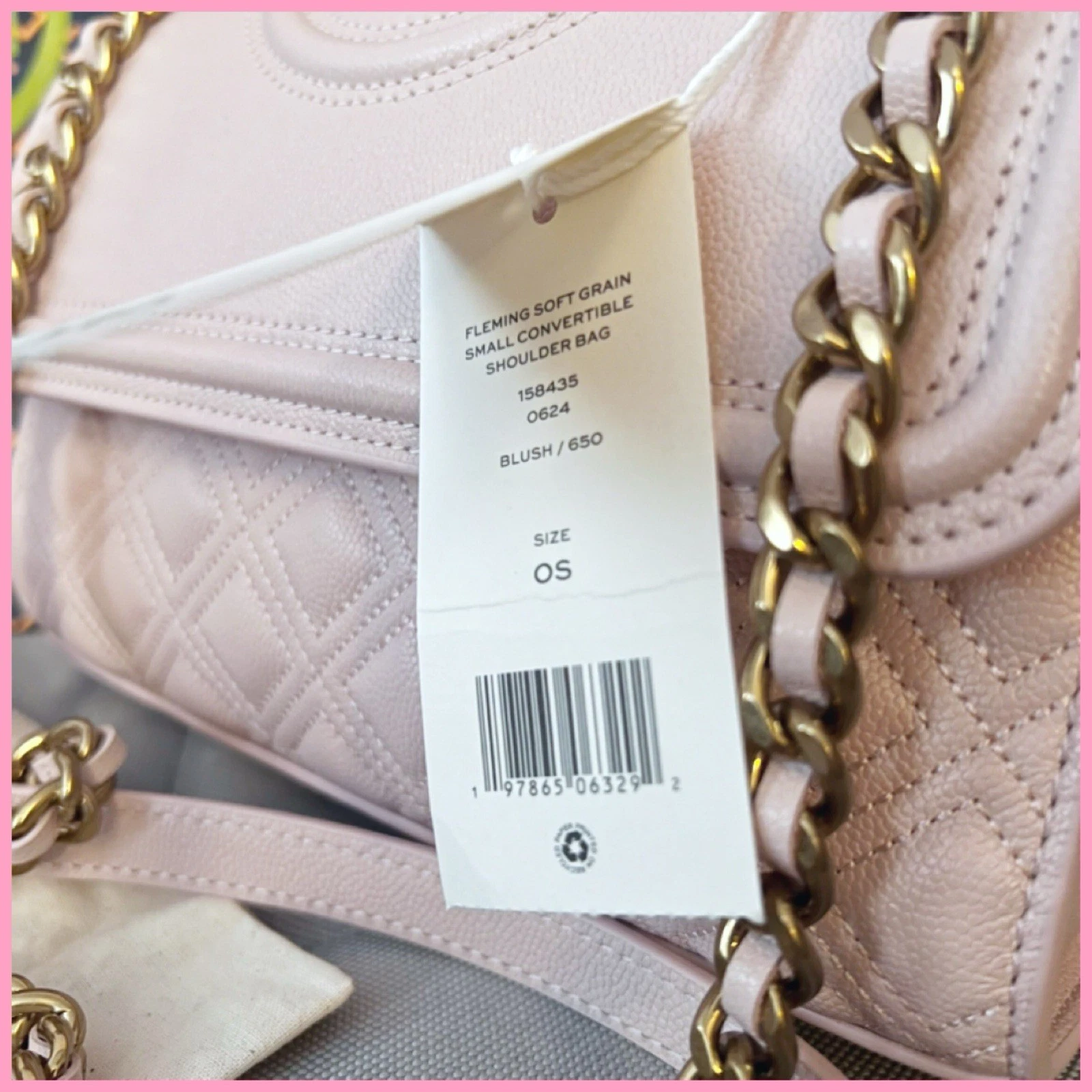 Borsa a tracolla convertibile nuova con etichette TORY BURCH Fleming in morbida pelle blush piccola $528