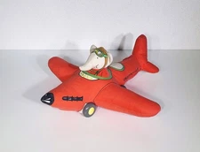 Rare HTF 1993 Babar Elephant Wood & Plush Stuffed Toy Red Airplane Plane 13" EUC