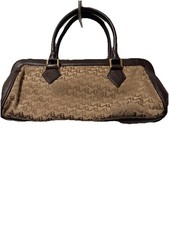 Bonia Brown Monogram Canvas Leather Crossbody Purse Gold Hardware Luxury