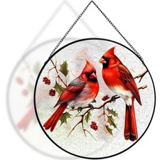 Cardinal Stained Glass Suncatcher, Red Bird Sun Catcher, Window Hanging Ornam...