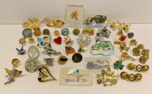 Lapel Pins Lot Of 50 Vintage to Modern Assortment of Sizes Colors Styles