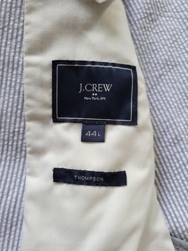 J Crew Blazer Men's 44 L Thompson Blue White Striped Seersucker Unlined Cotton - Picture 6 of 7