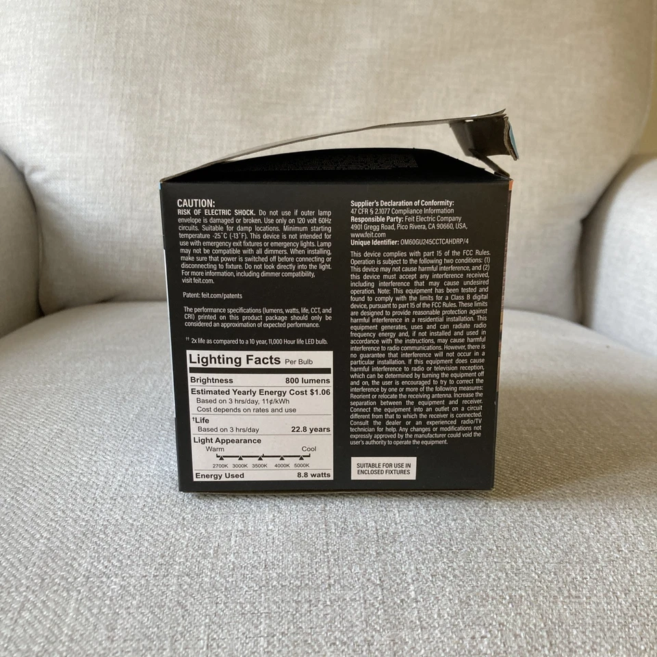 2 Feit Electric Adjustable White LED Bulbs 60W Eq 8.8W A19 Dimmable – NEW - Image 4 of 4